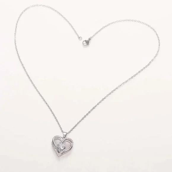 Cubic Zirconia Heart Pendant Necklace for Women Wedding Party